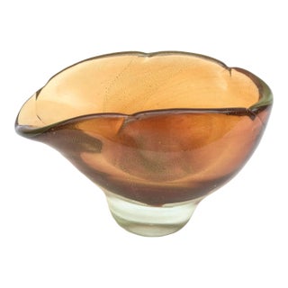 Vintage Murano Barovier E Toso Amber, Green and Gold Aventurine Glass Chunky Large Bowl MCM For Sale