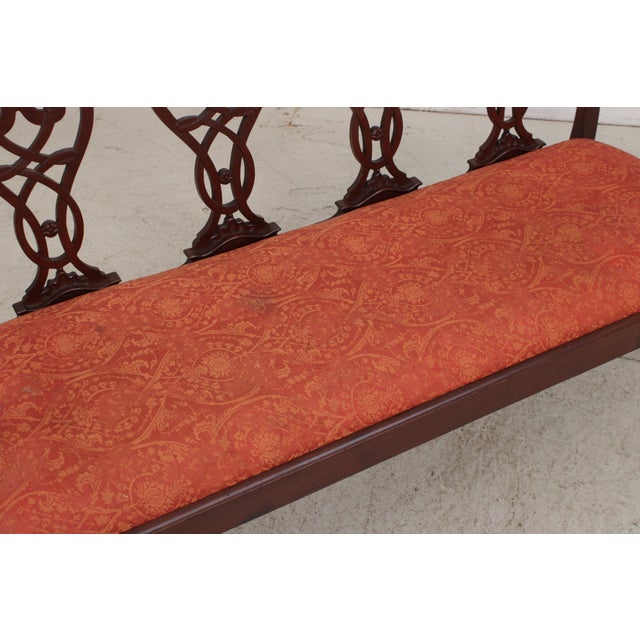 Vintage Carved Mahogany Triple Back Settee Bench For Sale - Image 10 of 15