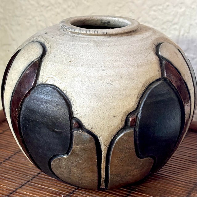1980s Signed Nancy April Art Deco Raku Vase For Sale - Image 6 of 12