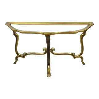 Vintage Hollywood Regency Mastercraft Style Brass Glass Console Sofa Hall Table For Sale