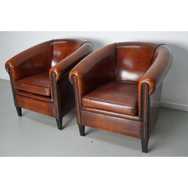 Vintage Dutch Cognac Leather Club Chairs, 1970s, Set of 2 For Sale - Image 9 of 18