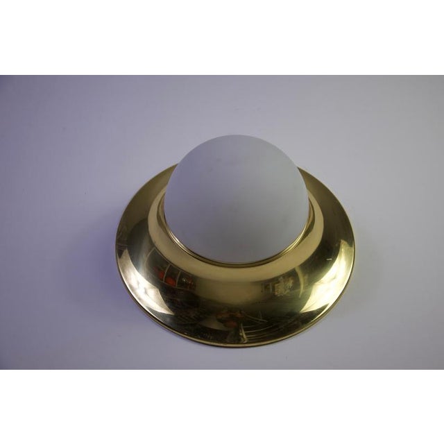 Metal Brass and Opaline Glass Flush Mount by Glashütte Limburg, 1960s For Sale - Image 7 of 14