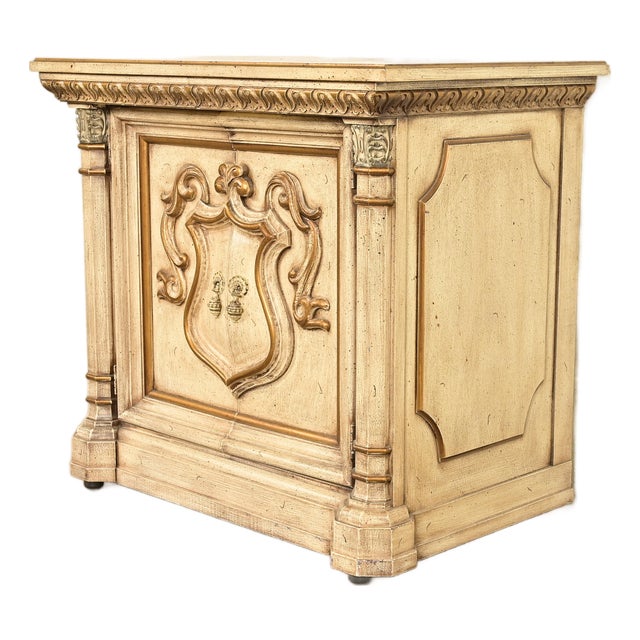 Romweber Hollywood Regency French Rococo Cream Lacquered and Parcel Gilt Nightstand, Circa 1960s For Sale