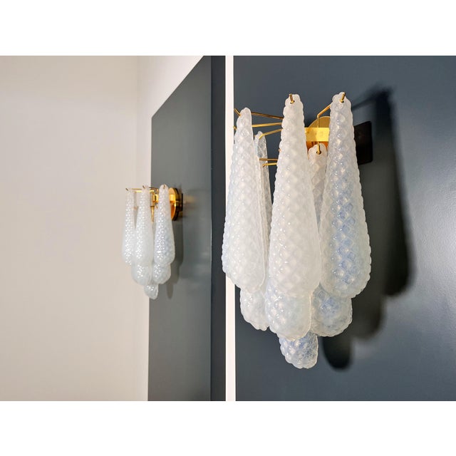 Glass Vintage Opaline Glass Petals Drop Wall Sconces, 1990, Set of 2 For Sale - Image 7 of 18