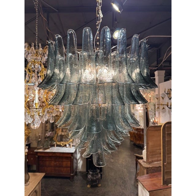 Modern Fontana Green Murano Glass "Saddle" Waterfall Chandelier For Sale - Image 4 of 4