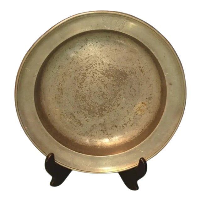 Antique German Feinzinn Pewter Plate With Crest & Monogram (C. 1780–1840) For Sale