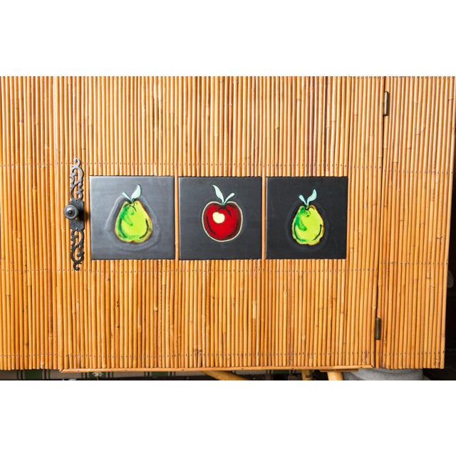 Brown 1950s French Mid-Century Rattan Buffet by Audoux & Minet with Tiles, Attributed For Sale - Image 8 of 13