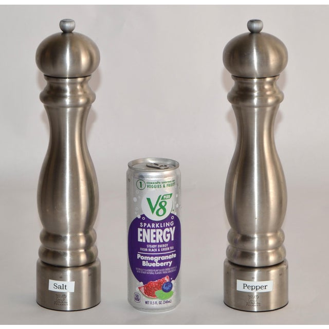 Figurative Large Peugeot Paris Stainless Steel Bistro Pepper and Salt Mill For Sale - Image 3 of 17