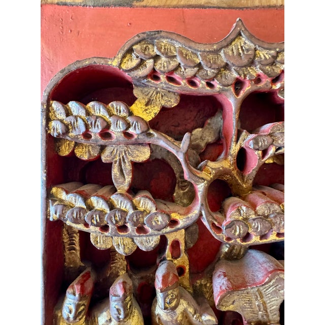 Antique Chinese Gilt-Wood High-Relief Carved Wall Panel For Sale - Image 4 of 11