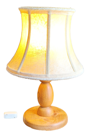 Vintage Table Lamp with Turned Teak Wood Base and Hand-Stitched Leather Shade, 1970s