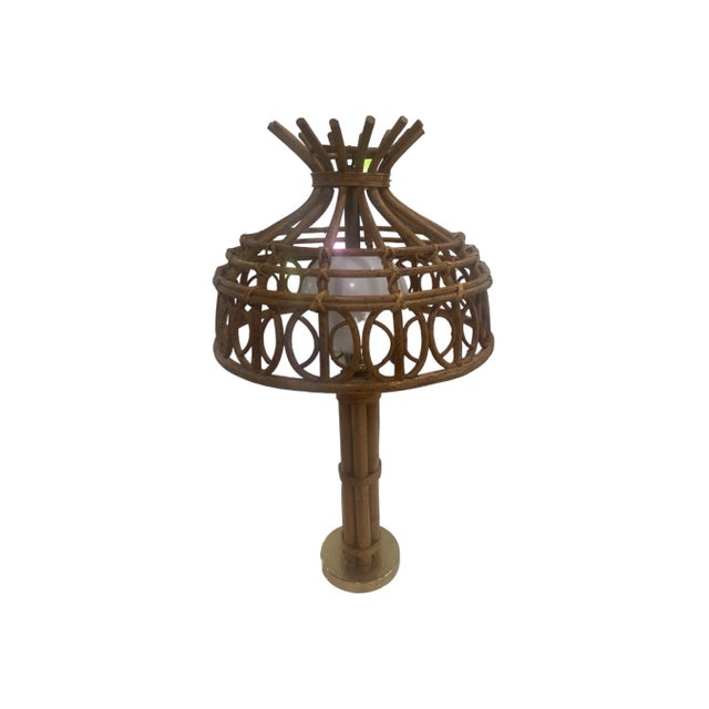 Late 20th Century Late 20th Century Bent Bamboo Globe Table Lamp With Metal Brass Plated Base For Sale - Image 5 of 5