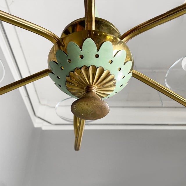 Mid-Century Modern Italian Chandelier in Glass and Green Metal, 1950s For Sale - Image 9 of 16