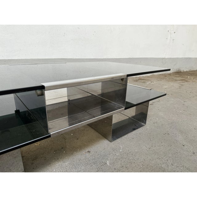 Mid-Century Modern Space Age Italian Chrome and Smoked Glass Coffee Table, 1970s For Sale - Image 7 of 10