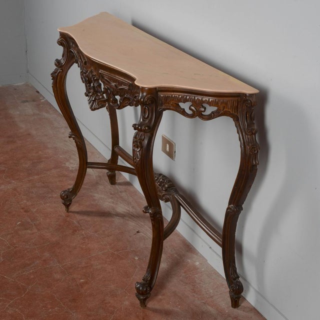 Baroque Style Carved Console Table with Pink Marble Top, 1960s For Sale - Image 18 of 18