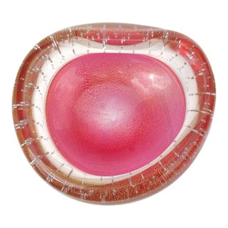 Seguso Murano Vintage Pink Gold Flecks Incalmo Bubble Rim Italian Art Glass Catchall Dish Bowl For Sale