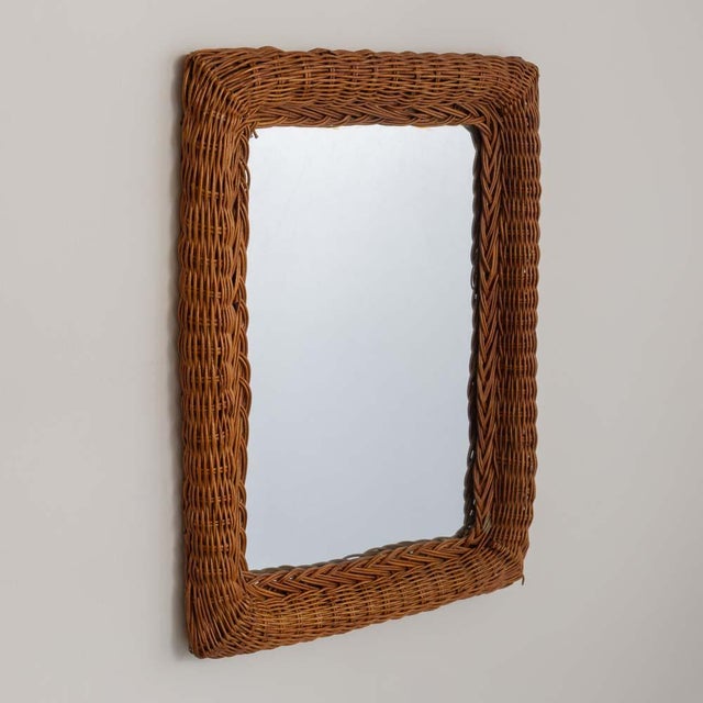 French 1960s French Wicker Mirror For Sale - Image 3 of 8