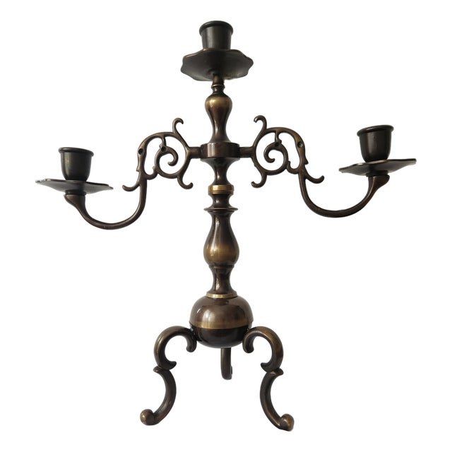 Antique Three-Armed Candlestick in Bronze, 1960s For Sale