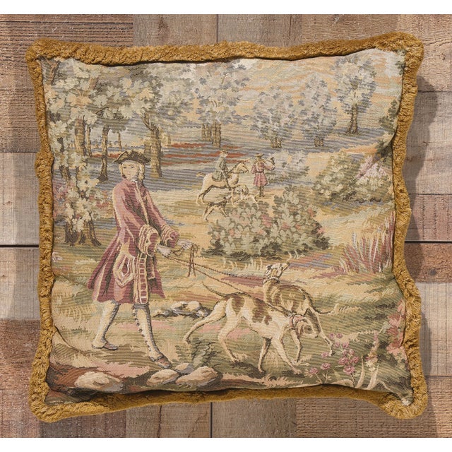 Tan Decorative Vintage Tapestry Pillow For Sale - Image 8 of 10