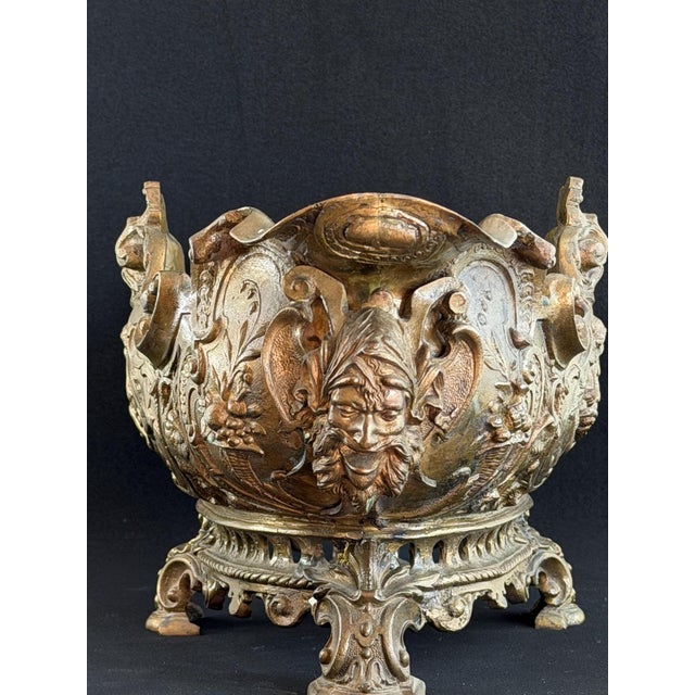 Brown Large Antique French Rococo Revival Bronze Jardinière, 1800s For Sale - Image 8 of 9