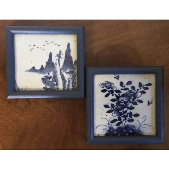 Antique 19th Century Chinese Blue & White Porcelain Framed Wall Plaques - A Pairr For Sale In New York - Image 6 of 9