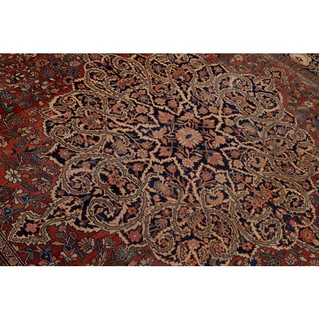 1880s Antique Persian Farahan Rust Wool Rug Handmade With Allover Design For Sale - Image 9 of 10