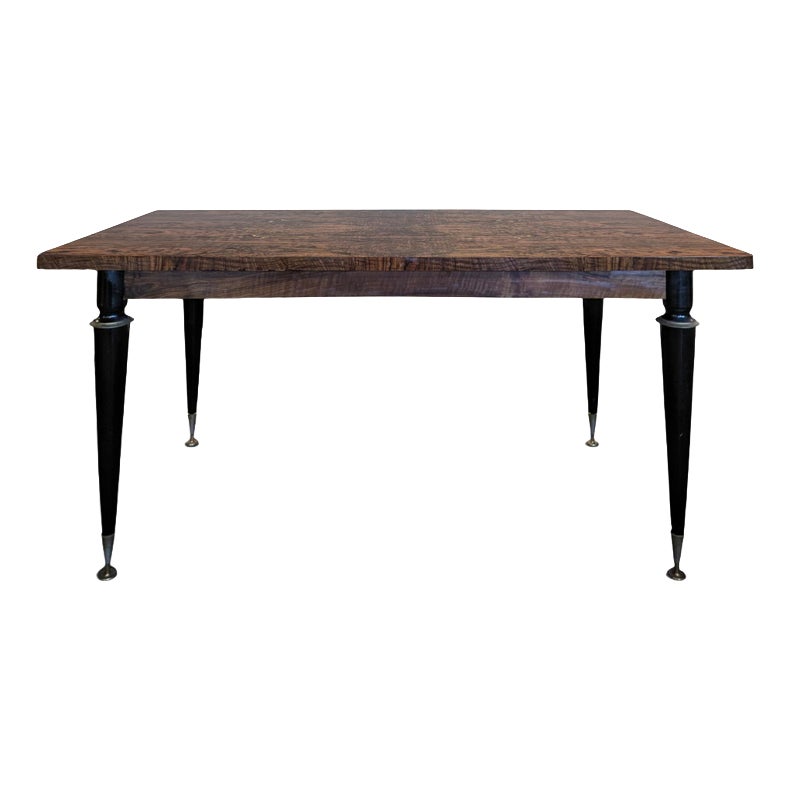 Dining Table in Burr Walnut with Tapered Legs, 1950s | Chairish