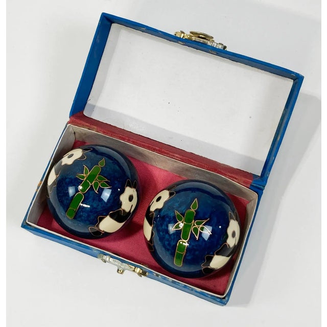 Never stress again with this pair of vintage Cloisonne Panda Bear motif 2" diameter balls with music tone inside. Meant...