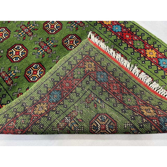 Extra-Long Green Turkmen-Style Geometric Runner Rug, 2'9" X 15'8" For Sale - Image 15 of 15