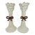 Vintage MCM Fitz and Floyd Daisy Boy Taupe Candlesticks Pair For Sale
