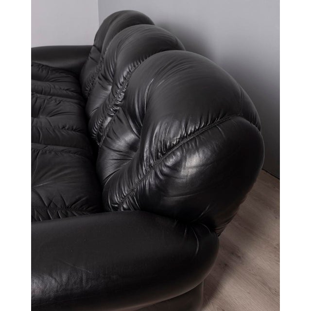 Vintage Italian Three-Seater Sofa in Black Leather, 1970s For Sale - Image 9 of 18