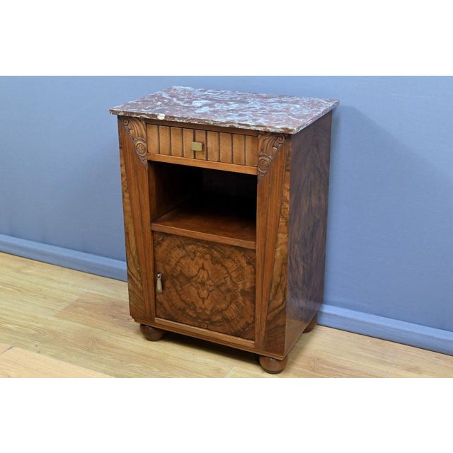 Art Deco Burr Walnut Bedside Table, 1930s For Sale - Image 3 of 18