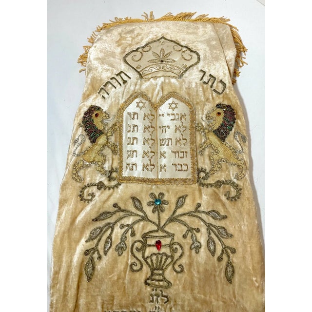 Up for sale is a rare high quality early antique handmade Synagogue used Judaica scroll cover. This lovely mantel is...