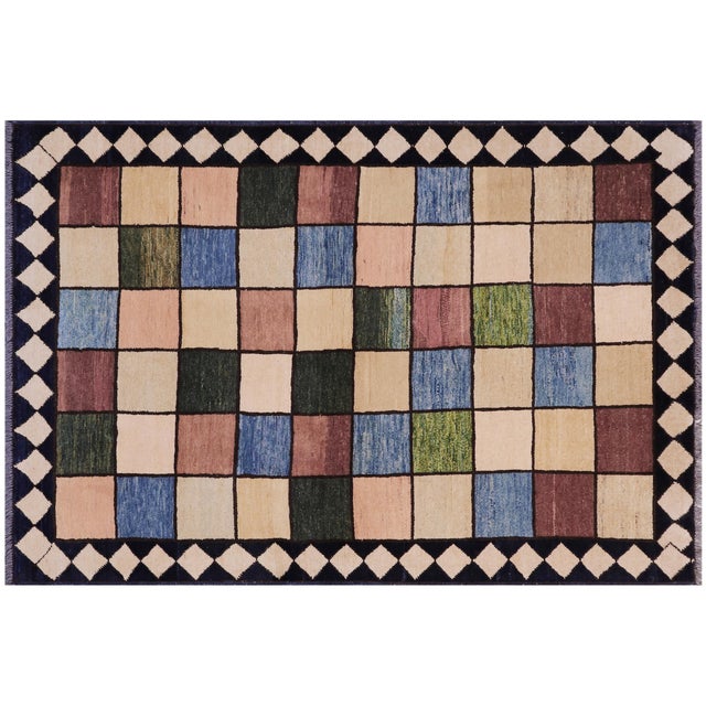 Modern Gabbeh Beige/Black Wool Rug - 4'0'' X 5'4'' For Sale - Image 9 of 10