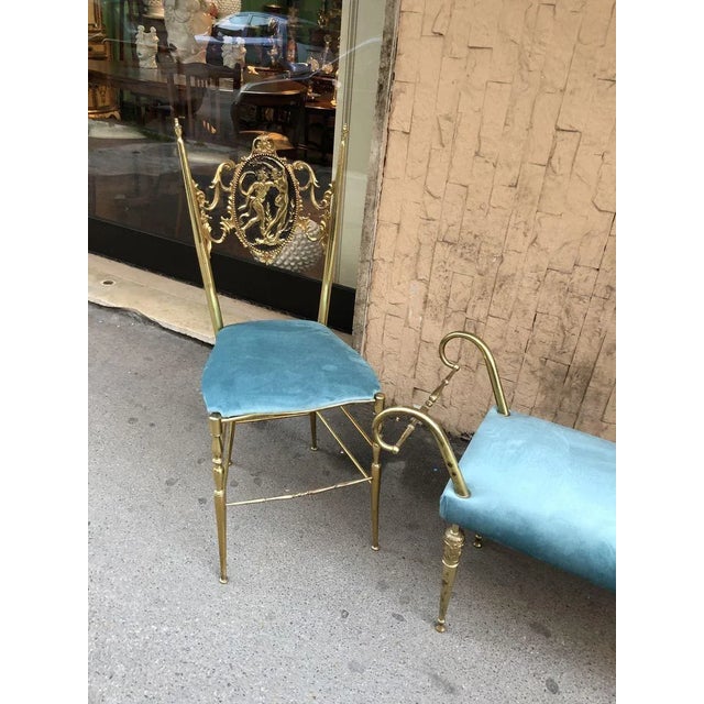 Vintage Brass Chiavari Chairs & Ottoman, 1950s, Set of 3 For Sale - Image 4 of 15
