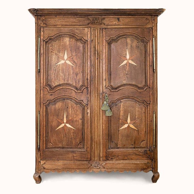 Early 19th Century French Louis Xv Style Armoire or Wardrobe with Star Shaped Inlays For Sale - Image 14 of 14