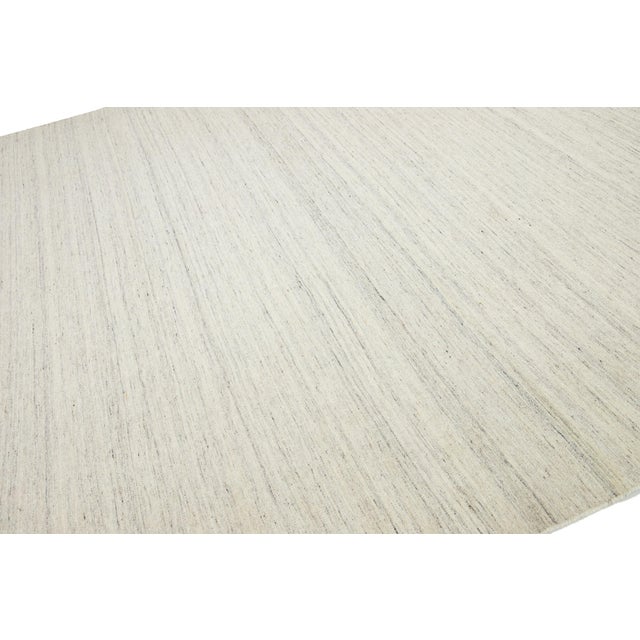 Textile 12 X 15 Modern Flatweave Wool Rug Handmade in Ivory With Stiped Design For Sale - Image 7 of 11