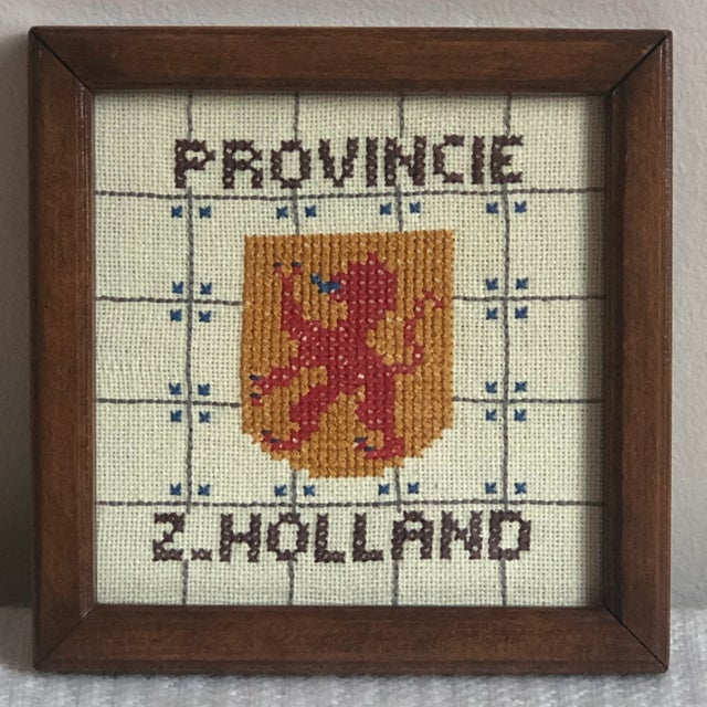 Vintage Dutch Provincial Coat of Arms Needlework Textile Art — Set of Three For Sale - Image 4 of 10