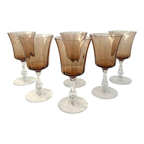 Vintage Dusty Rose Optic Wine Glasses, Set of