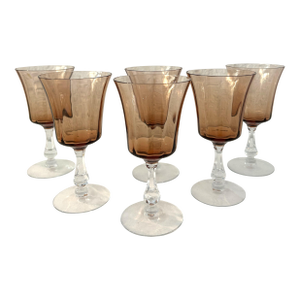 Vintage Dusty Rose Optic Wine Glasses, Set of 6