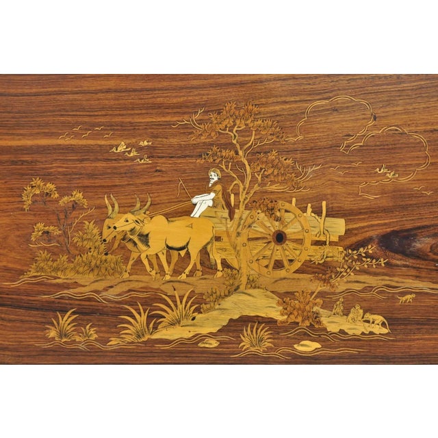 Vintage Indo Indian Marquetry & Bone Inlay Rosewood Panel Plaque - a Pair For Sale - Image 9 of 12