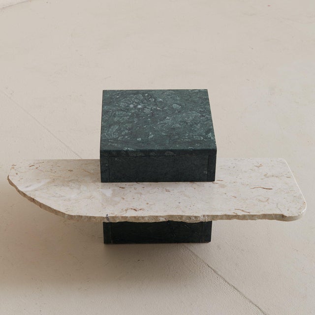 1970s Italian Verde Marble + Limestone Side Table, 1970s For Sale - Image 5 of 11