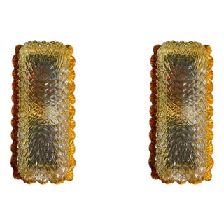 Vintage Diamond-Cut Crystal and Gilt Bronze Sconces from Glashütte Limburg, 1950, Set of 2 For Sale
