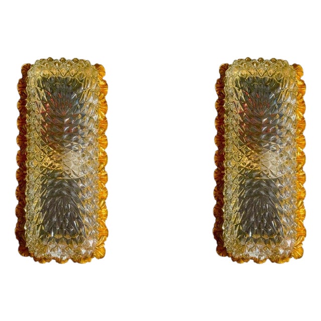 Vintage Diamond-Cut Crystal and Gilt Bronze Sconces from Glashütte Limburg, 1950, Set of 2 For Sale