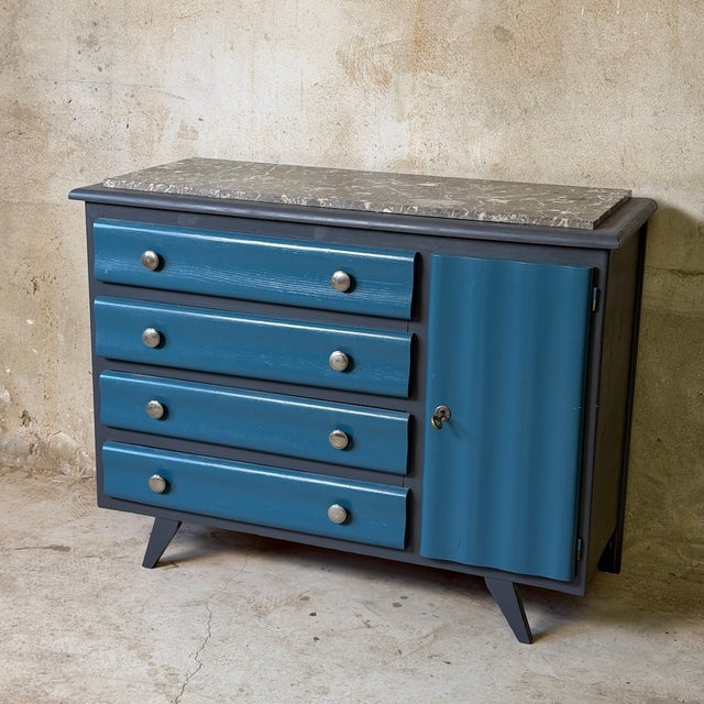 Vintage Blue Wooden Commode, 1950s For Sale - Image 10 of 10