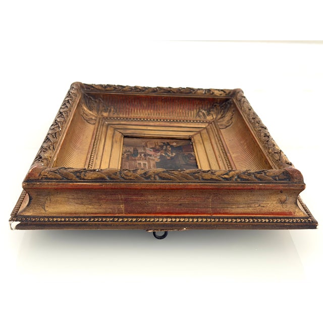 Wood 19th Century French Genre Painting on Wood Panel in Original Gilt Frame) For Sale - Image 7 of 11