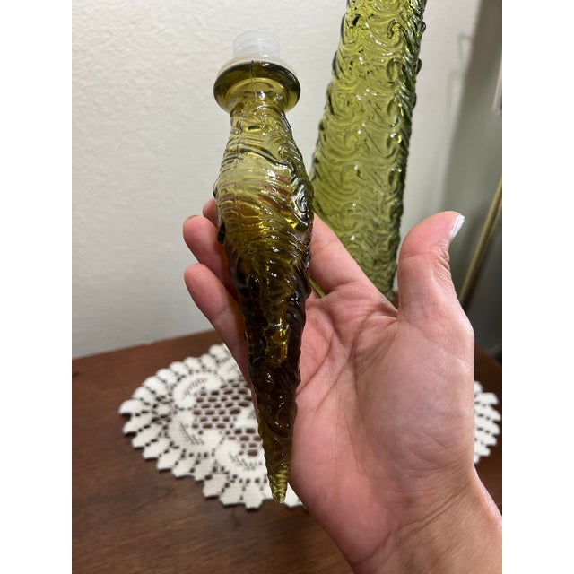 Olive Vintage 1960s Wave Empoli Italy Decanter in Olive Green For Sale - Image 8 of 10