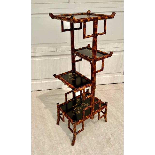Aesthetic Movement Chinoiserie Bamboo Faux Tortoise Tiered Display Stand For Sale - Image 11 of 12