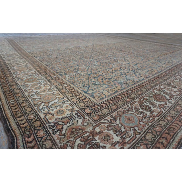 Persian 1880s Blue Navy Antique Warn Square Geometric Knotted Wool Persian Malayer Rug For Sale - Image 3 of 9