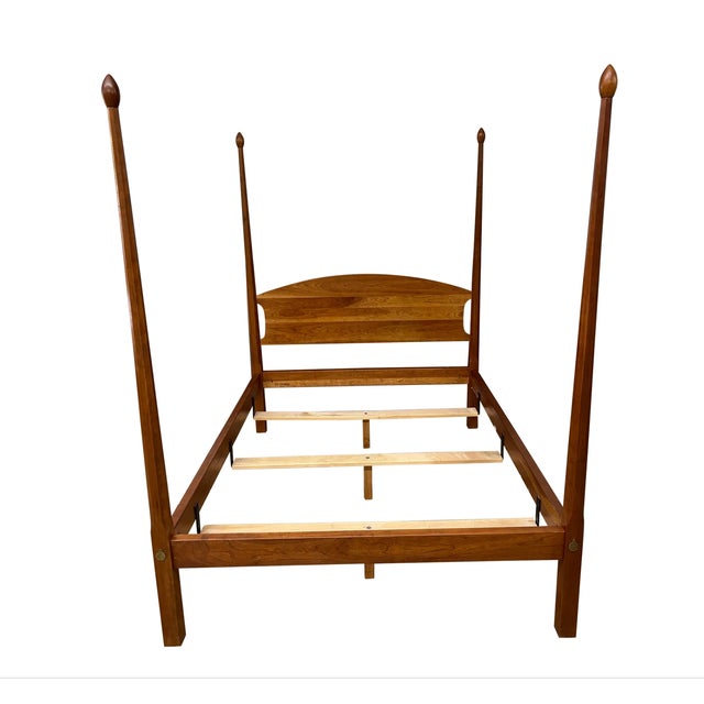 American Stickley Solid Cherry Shaker Style Pencil Poster Queen Size Bed Frame For Sale - Image 3 of 8