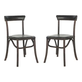 Kenny 19''H Side Chair with Brass Nailheads in Antique Black & Dark Umber - a Pair For Sale